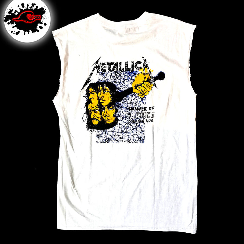 Metallica - Justice For All - White Frayed-Cut Modified Singlet