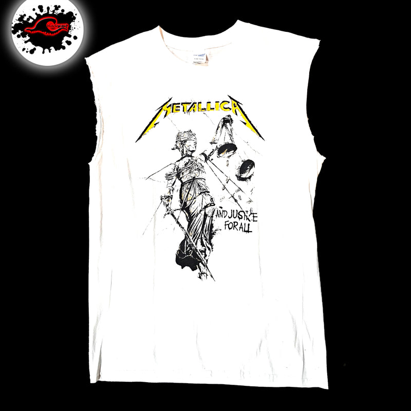 Metallica - Justice For All - White Frayed-Cut Modified Singlet