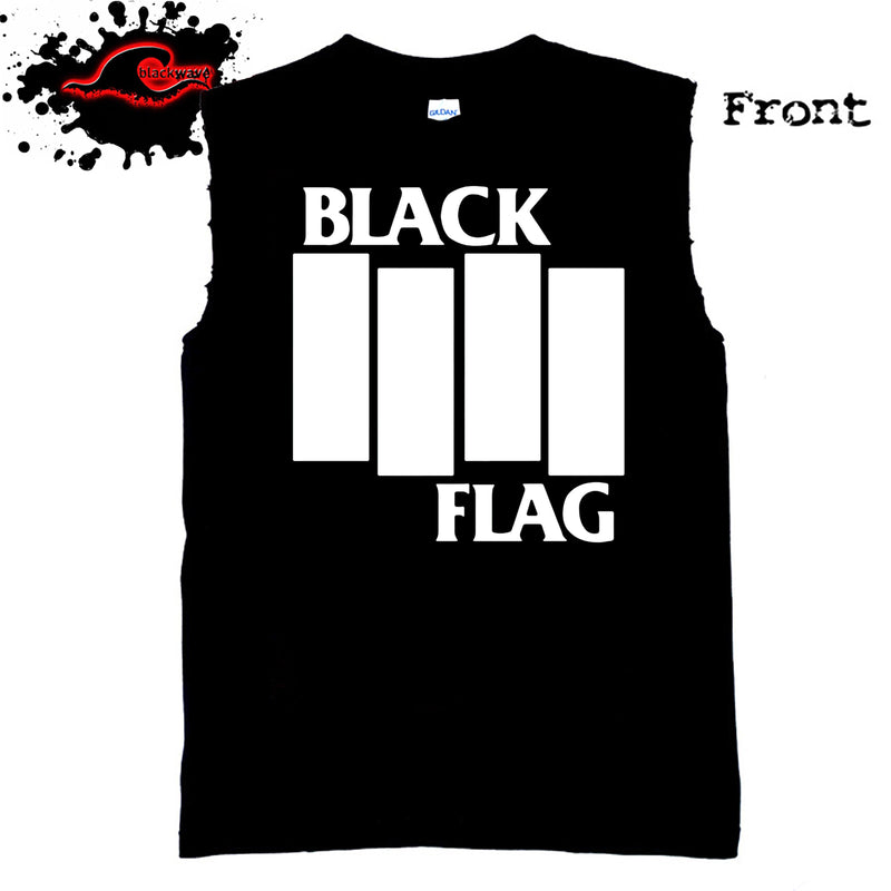 Black Flag - Classic Bars - Frayed-Cut Modified Singlet - Blackwave Clothing