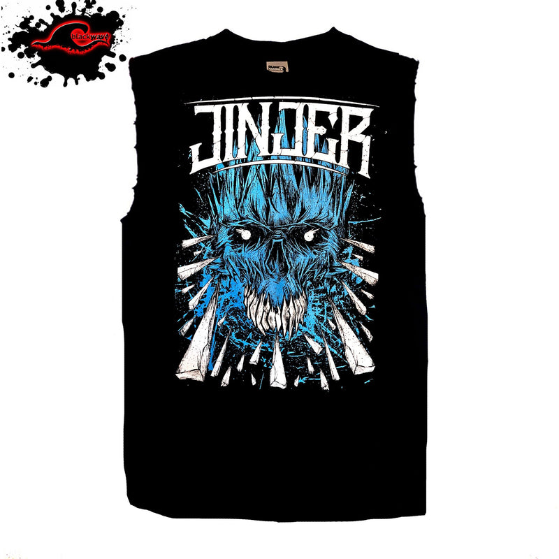Jinger - Shards Skull - Frayed-Cut Modified Singlet - Blackwave Clothing