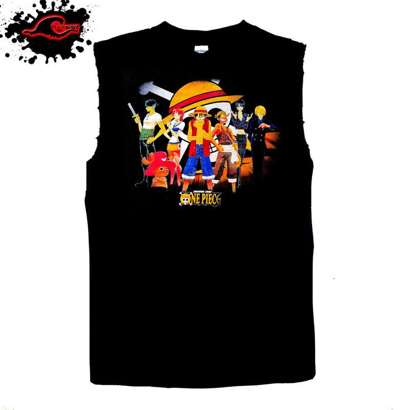 One Piece - Straw Hat Pirates - Anime - Frayed-Cut Modified Singlet - Blackwave Clothing