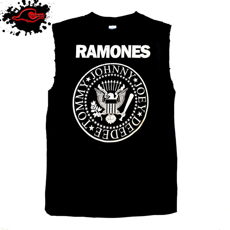 Ramones - Vintage Logo - Frayed-Cut Modified Singlet - Blackwave Clothing