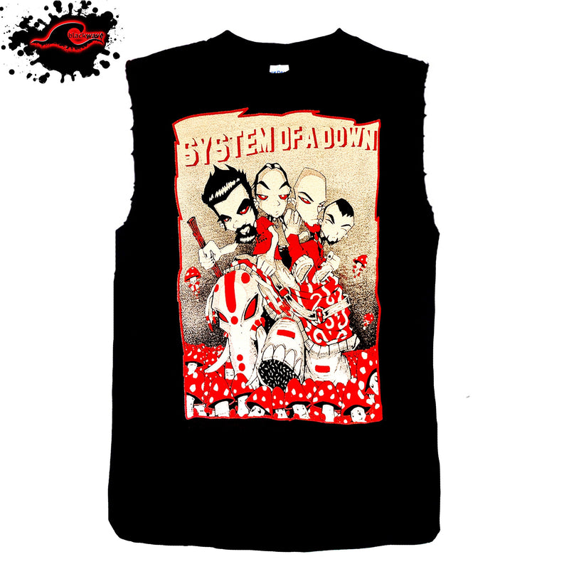 System Of A Down - Shrooms - Frayed-Cut Modified Singlet - Blackwave Clothing