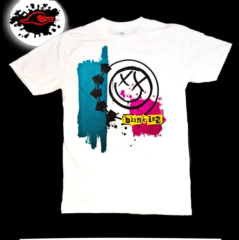 Blink 182 - Classic Smiley Face - (Finally Restocked) White Band T-Shirt - Blackwave Clothing