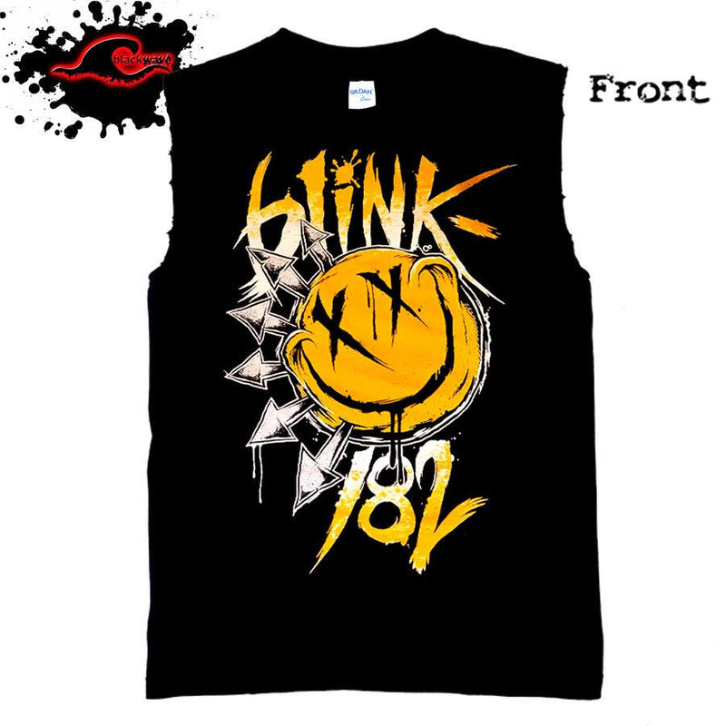 Blink 182 - Smiley Face - (Restocked) - Frayed-Cut Modified Singlet - Blackwave Clothing