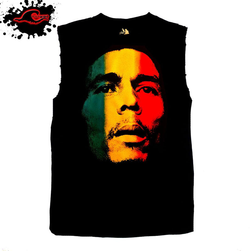 Bob Marley - Rasta Face - Official Licensed - Frayed-Cut Modified Singlet - Blackwave Clothing
