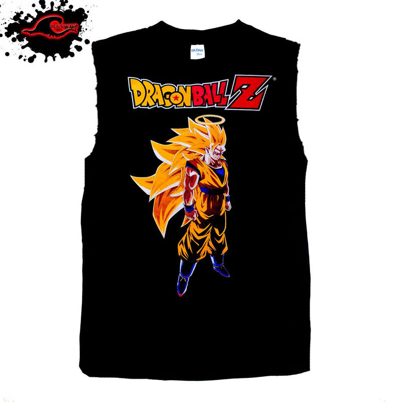 DragonBall Z - Products Dragon Ball Z - Ultra Super Saiyan- Anime & T.V Show - Frayed-Cut Modified Singlet - Blackwave Clothing