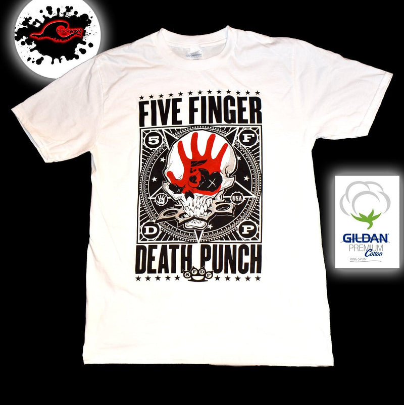 Five Finger Death Punch - Classic Logo (Restocked) - White Band T-Shirt - Blackwave Clothing