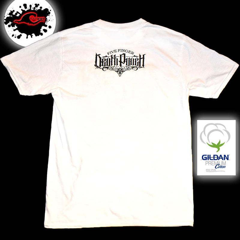 Five Finger Death Punch - Classic Logo (Restocked) - White Band T-Shirt - Blackwave Clothing