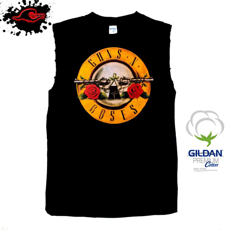 Guns & Roses - Vintage Bullet Logo - Frayed-Cut Modified Singlet - Blackwave Clothing