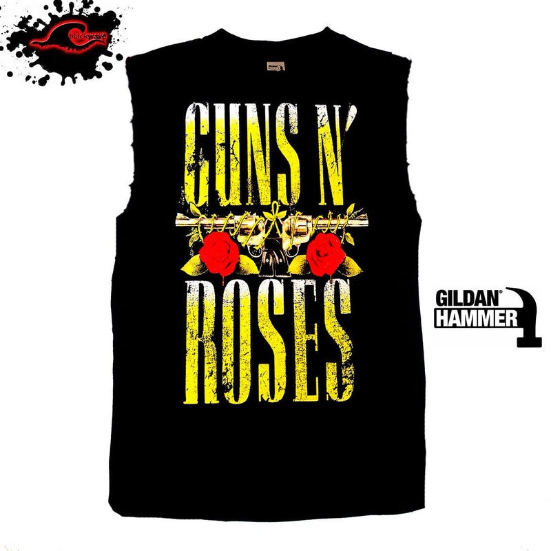 Guns & Roses - Vintage Poster Design - Frayed-Cut Modified Singlet - Blackwave Clothing