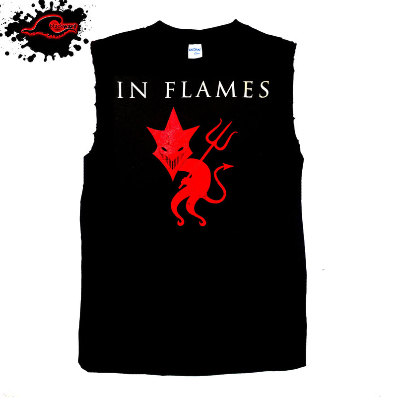 Inflames - Red Demon- Frayed-Cut Modified Singlet - Blackwave Clothing