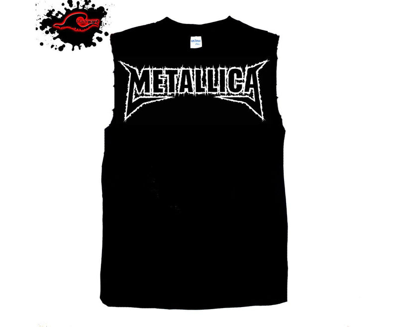 Metallica - Black & White Writing - Frayed-Cut Modified Singlet - Blackwave Clothing