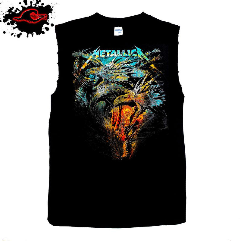 Metallica - Dragons - Frayed-Cut Modified Singlet - Blackwave Clothing