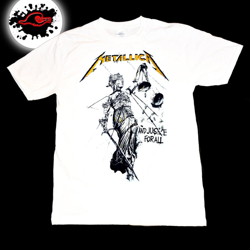 Metallica - White Justice For All - Imported Band T-Shirt - Blackwave Clothing