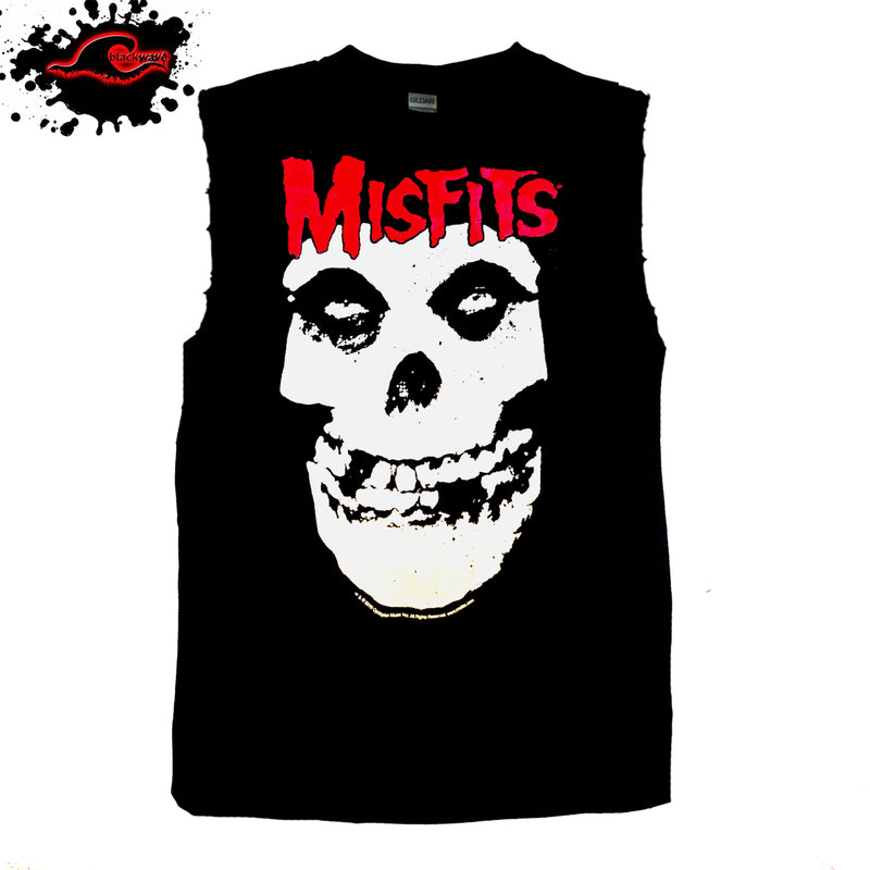 Misfits - Red Logo - Frayed-Cut Modified Singlet - Blackwave Clothing