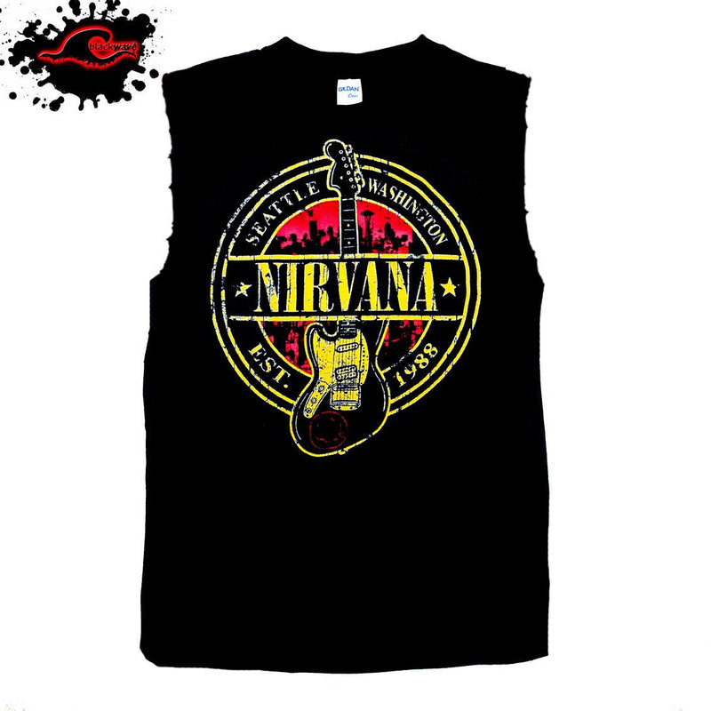 Nirvana - Guitar - Vintage Frayed-Cut Modified Singlet - Blackwave Clothing