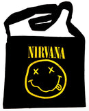 Nirvana - Smiley Face - Black Cotton Messenger Bag - Blackwave Clothing