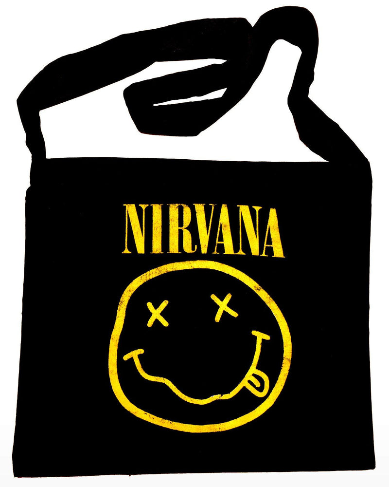 Nirvana - Smiley Face - Black Cotton Messenger Bag - Blackwave Clothing