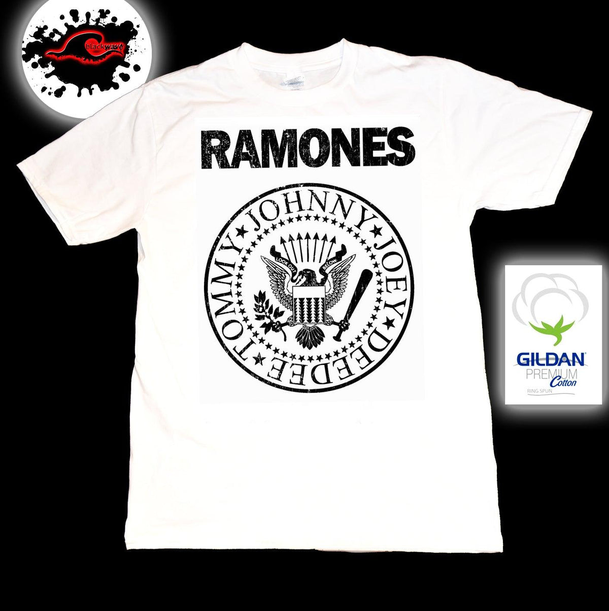 Ramones Vintage Logo White Band T Shirt