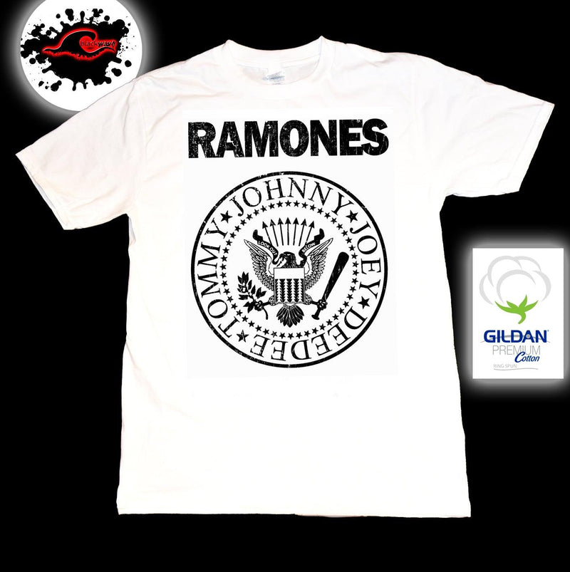 Ramones - Vintage Logo - White Band T-Shirt - Blackwave Clothing